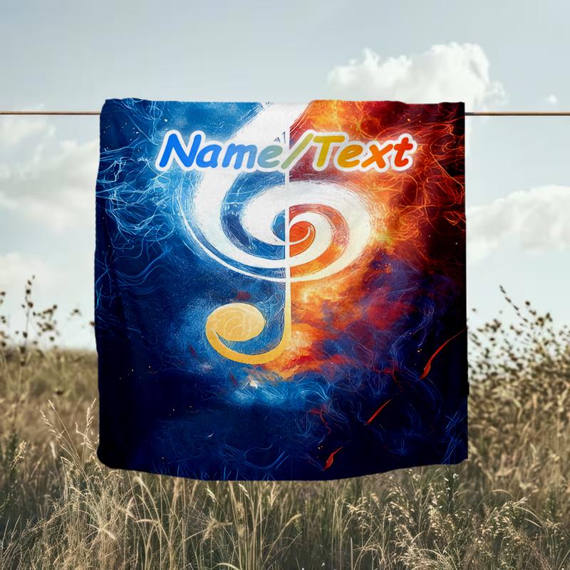 1PC Custom Name Music Fire Artwork Outdooor Flannel Blankets Throw Blanket All-Season Throw Gift Bedspread for Couch, Bed, Camping Holiday Birthda