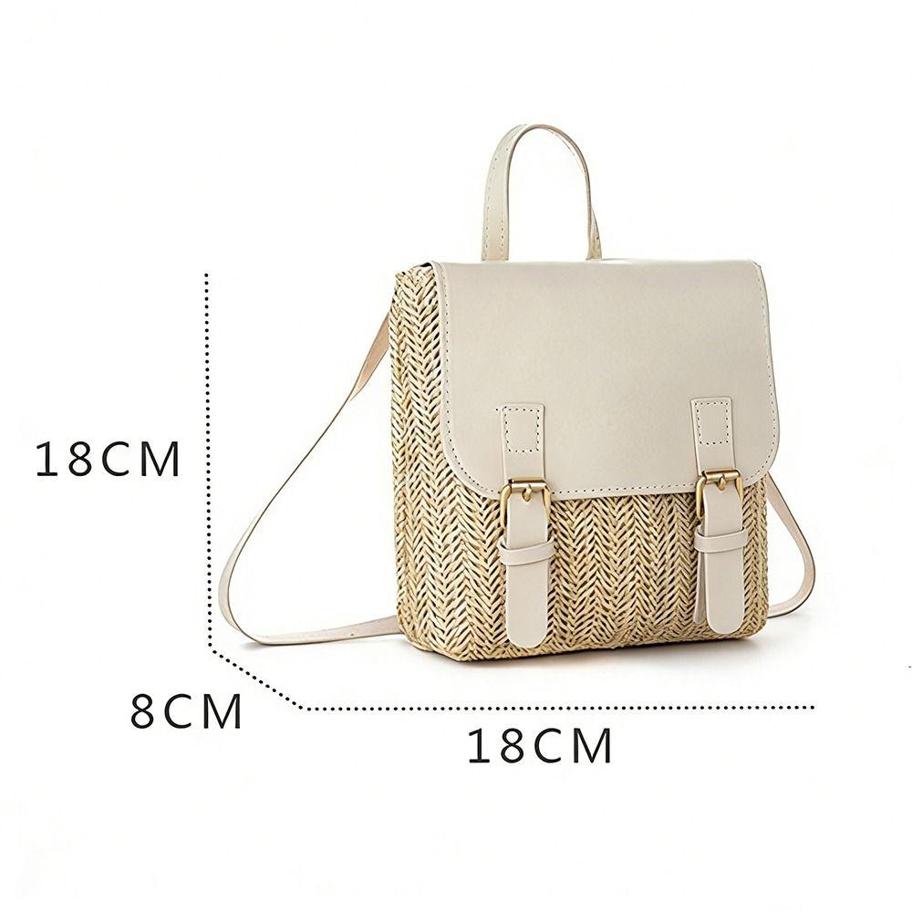 Fashion PU Leather Straw Backpack Retro Design Elegant Look Woven Backpack Luxury Vintage Style Satchel Bag All-match Style