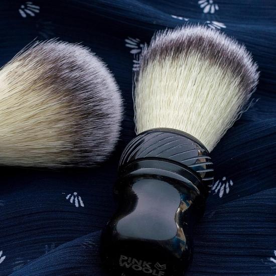Pink Woolf Shaving Brush for Men Soft - Handcrafted Synthetic Bristles | SPIRAL BLACK HANDLE| Gift for Men | Make Thick Lather