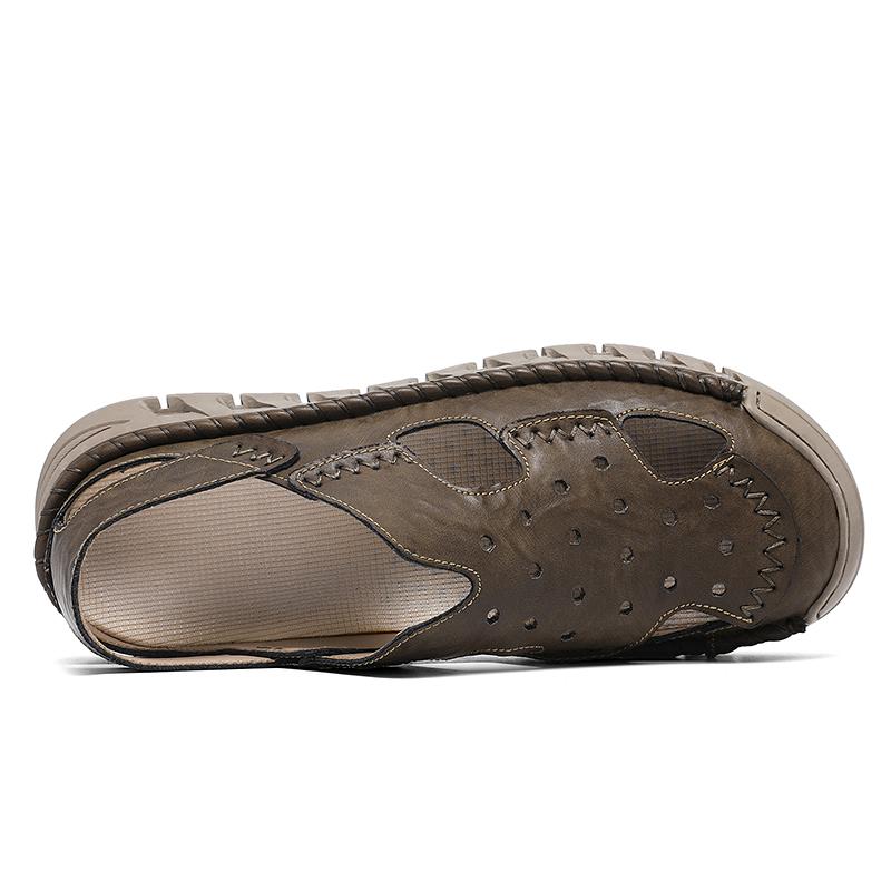 Pánské kožené sandály odolné, ručně vyráběné boty se šitím, neklouzavé boty s uzavřenou špičkou pro vnitřní venkovní pláž