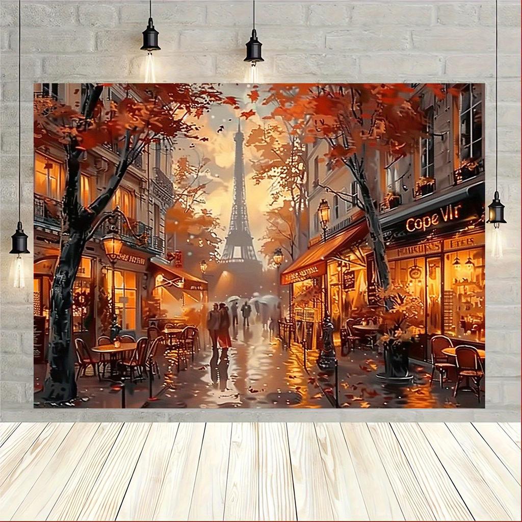 2D Plane 1 Piece of Vintage Paris Street Scene Oil Painting Background Suitable for Living Room Bedroom or Outdoor Area