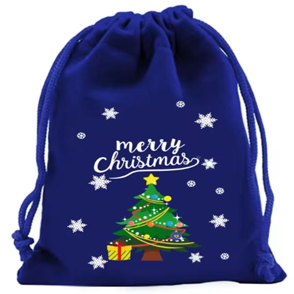 5Pcs Merry Christmas Velvet Bags Green/Red/Blue Drawstring Pouch Candy Gift Bag Jewelry Packaging Bags Xmas New Year Supplies