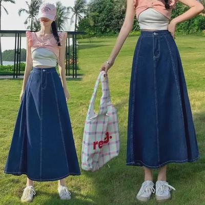 2024 Yüksek Bel Retro A Kesim Denim Etek - İlkbahar ve Yaz için Midi Boy Büyük Salıncak Tasarımı