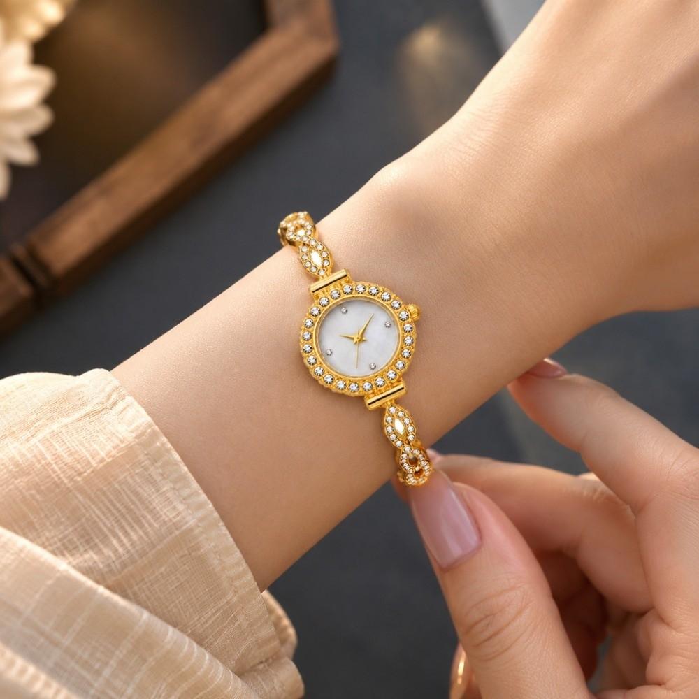 with Adjustable Bracelet Rotundity Shaped Watch Rhinestone Women Wristwatch  Women Girl