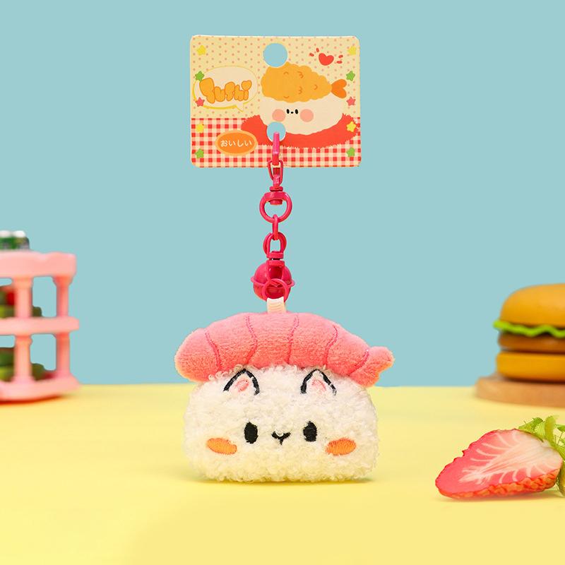 

Cute Cartoon Sushi Plush Keychain Creative Food Keyring Lovely Bag Pendant Backpack Hanging Decoration Key Holder Couple Gifts рожевий