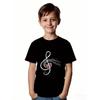 European sizes Kids' Music Love Heart Style T-Shirt - Unique Black Base with White Musical Notes and Abstract Treble Clef Design