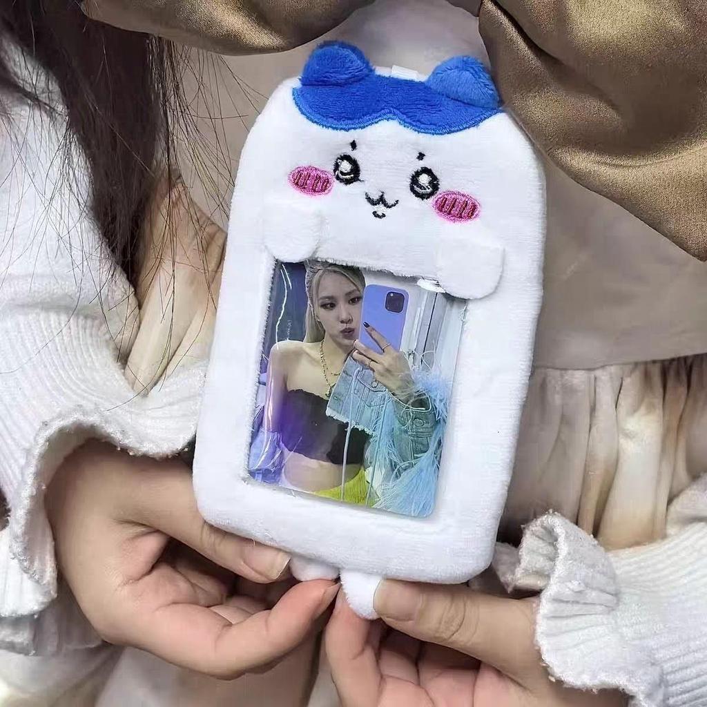 "Cute Cartoon Plush ID Card Holder Keychain for Work or Photo Cards"