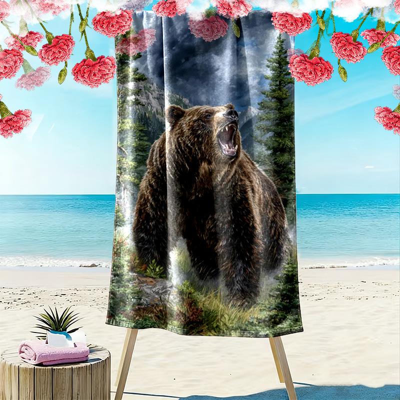 Bear Print Beach Towel, Large Soft Quick Dry Towel for Beach Camping Swimming