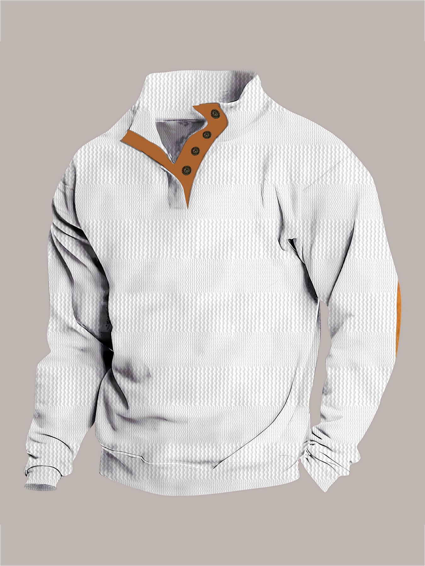 

Men s Autumn/Winter Jacquard Stripe Outdoor Jacket - Casual Stand-Up Collar, Long Sleeve Sweatshirt S белый