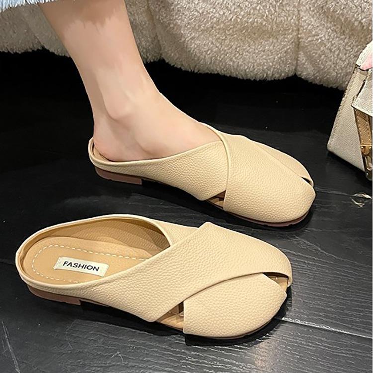 

Женские летние полутапочки, повседневные плетеные сандалии на плоской подошве с мягкой подошвой, туфли Muller с застежкой-молнией, однотонные, размеры 35-40 40 абрикосовый