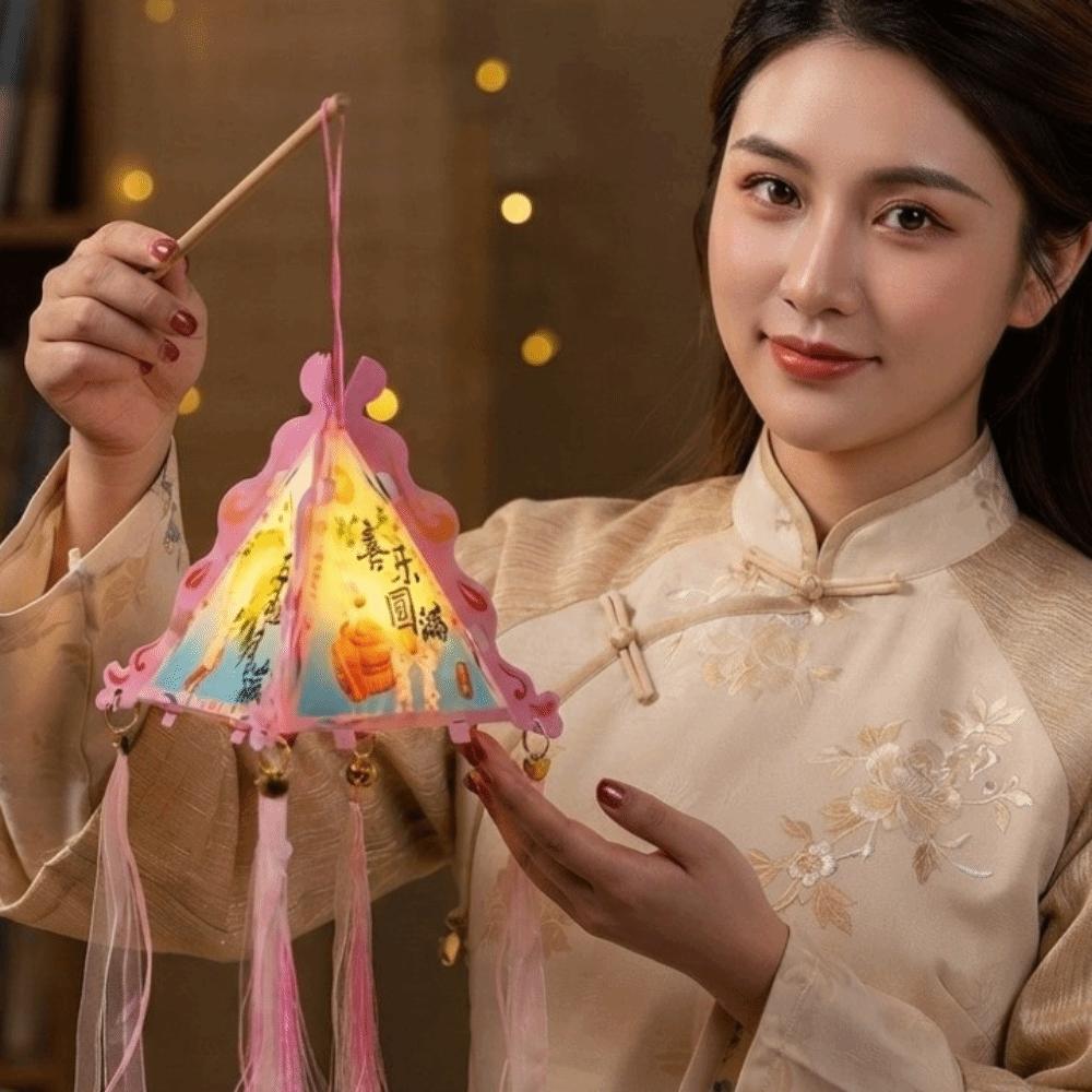 Scalloped Edges Triangle Lantern Interlocking Corner Tabs Mid-Autumn Verse Light Night Vendors