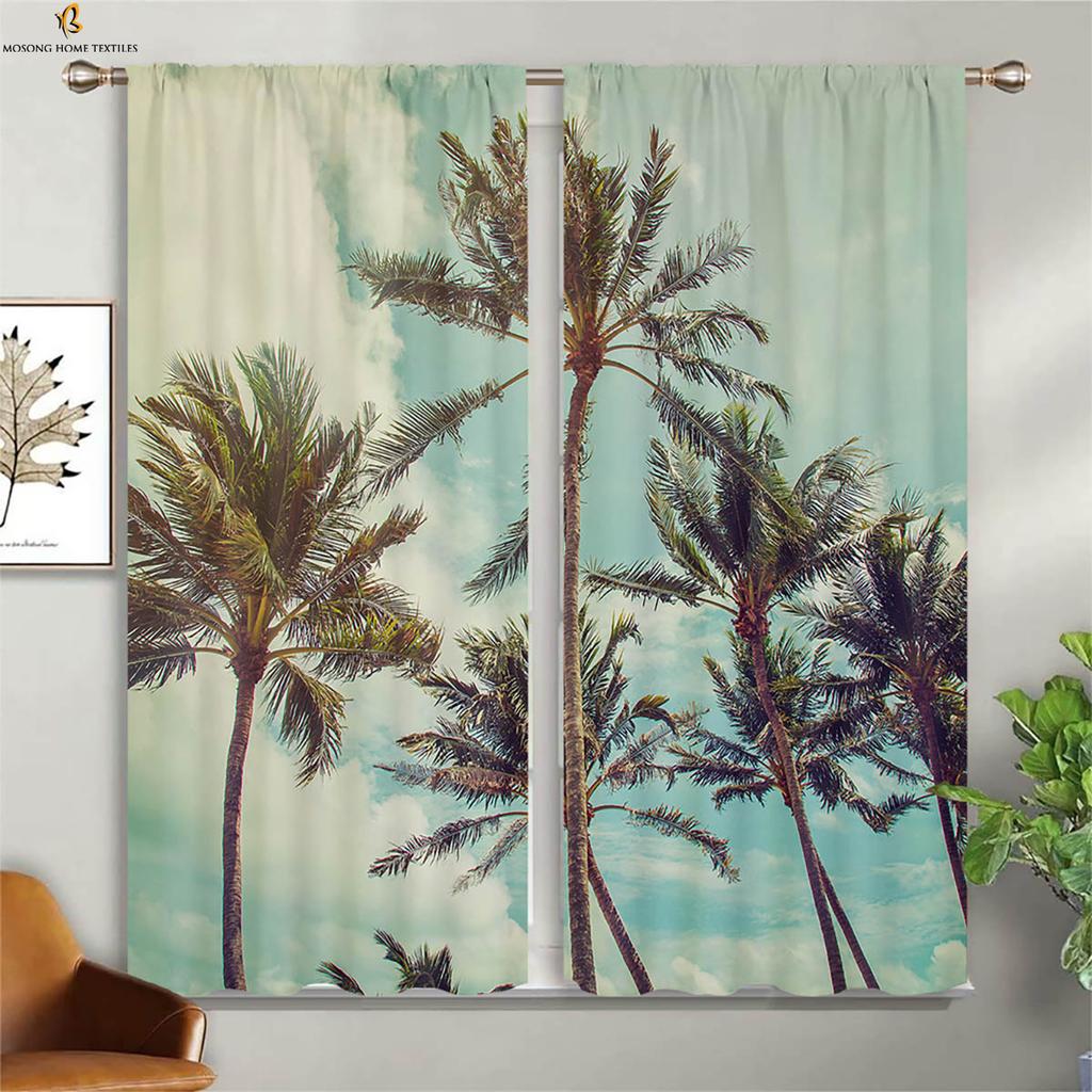 Seaside Scenery Decorative Curtains Beach Coconut Trees Blue Sky Sunset Sea View Room Living Balcony Printed Made Of Polyester Window Treatment