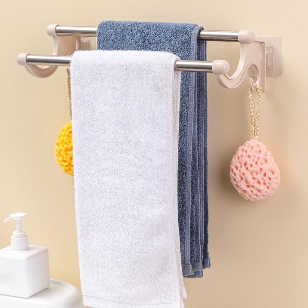 Double Towel Bar Plastic Stainless Steel Bath Towel Rack for Bathroom Double Towel Holder Wall Mount Towel Hanger