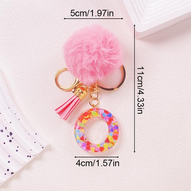 1 Stück Schlüsselanhänger Bunt A-Z Geschenk Quaste Schlüsselzubehör Legierung Flauschiger Schlüsselanhänger Initialanhänger Für Taschen Rucksäcke Glitzer