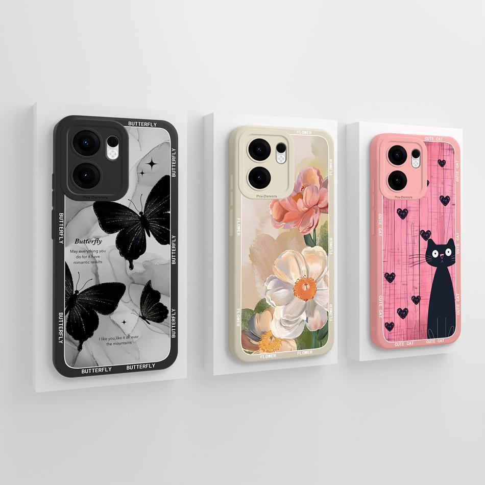 Case For Oppo Reno 13F 4G 5G Luxury Floral Print Soft Liquid Silicone High Quality Phone Shell For Reno13F Full Coverage Bumper