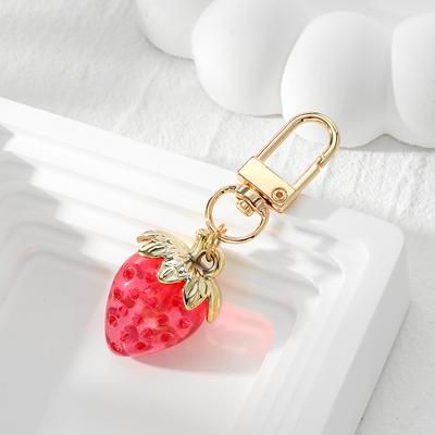 Transparent Strawberry Keychain Cute Acrylic Fruit Pendant Keyring Mobile Phone Bag Charm For Women Car Key Chains DIY Ornament