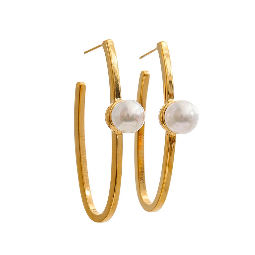 

Yhpup Stainless Steel Imitation Pearls Geometric Huggie Earrings Waterproof Fashion Statement Daily Lightweight PVD Jewelry