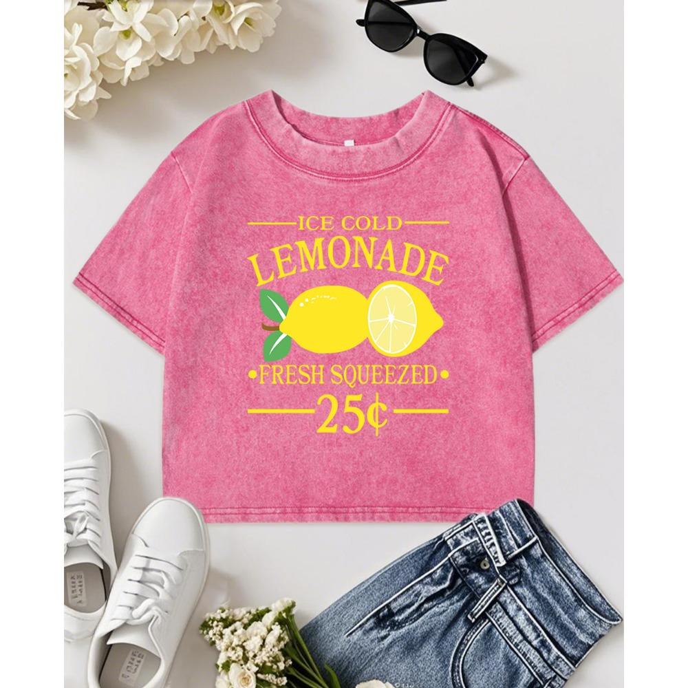 Iced Cold Lemonade Fresh Squeezed  Print Women Washed Slim Streetwear Vintage O-Neck T-Shirt Cotton Top