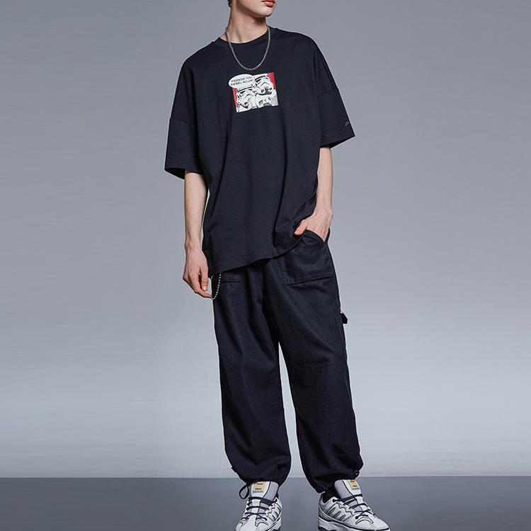 Li Ning X Star Wars Collaboration Printed Crew Neck Pullover Short Sleeve T-Shirt Men Tops Black AHSR407-4