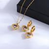 Top Luxury Colorful Crystal Ocean Heart Necklace Earrings For Women Trendy Stainless Steel Jewelry Set Female Wedding Neck Chain