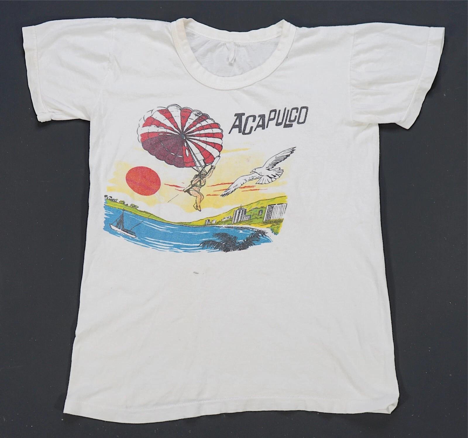Rare Vintage Acapulco Mexico Parasailing Single Stitched T Shirt 80s 90s White 4XL