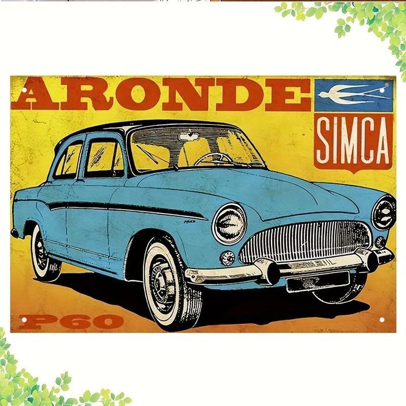 Racing Car Retro Style Metal Decorative Painting for Garage Room Decor