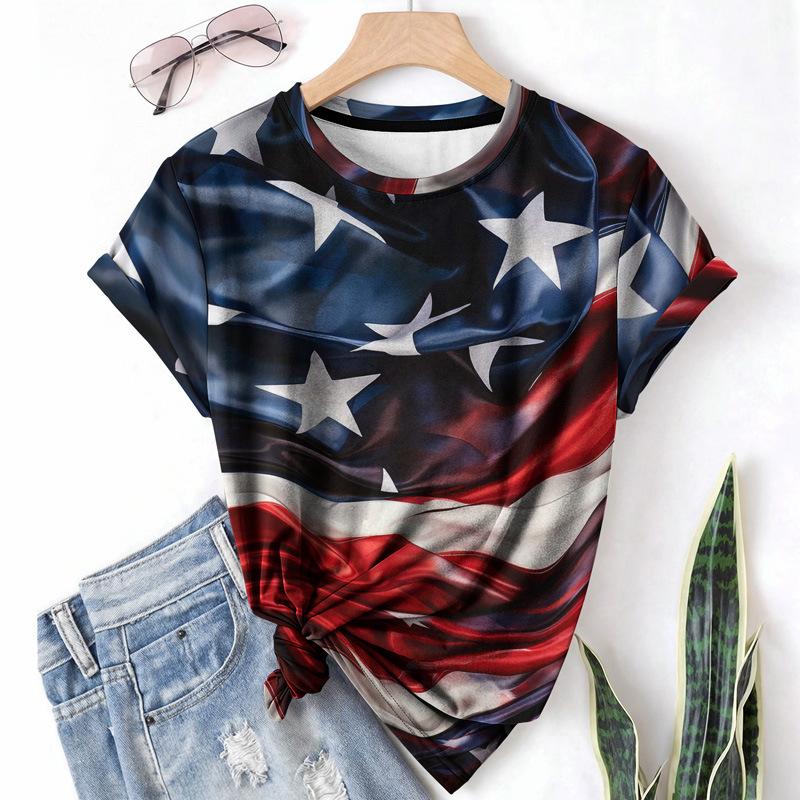 

Летняя женская футболка с флагом Топ Круглый вырез Короткий рукав Свободная Дышащая ткань Рубашка 6XL