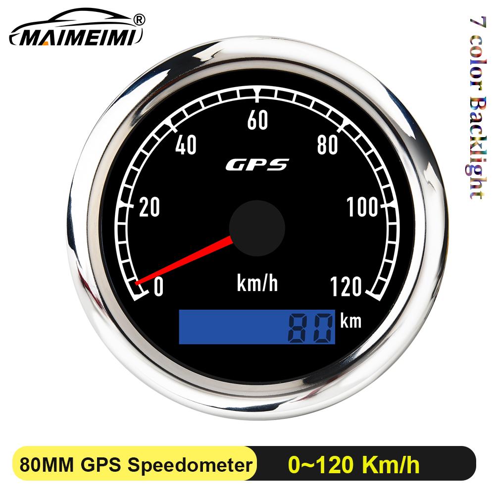 Custom 7 Color LED Universal 80MM GPS Speedometer 0-120kmh 0-60kmh Speed Meter For Boat Car Yacht 80MPH Odometer With Antenna