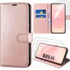 Phone Case - BOOLING - Samsung Galaxy S25 FE - Shockproof Pink Synthetic Leather - 2 Tempered Glasses