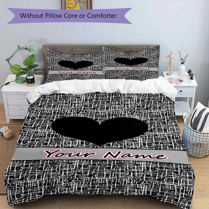 3PC Custom Name Heartbeat City Bedding Set Duvet Cover Closure Includes 1 Duvet Cover & 2 Pillowcases for Bedroom