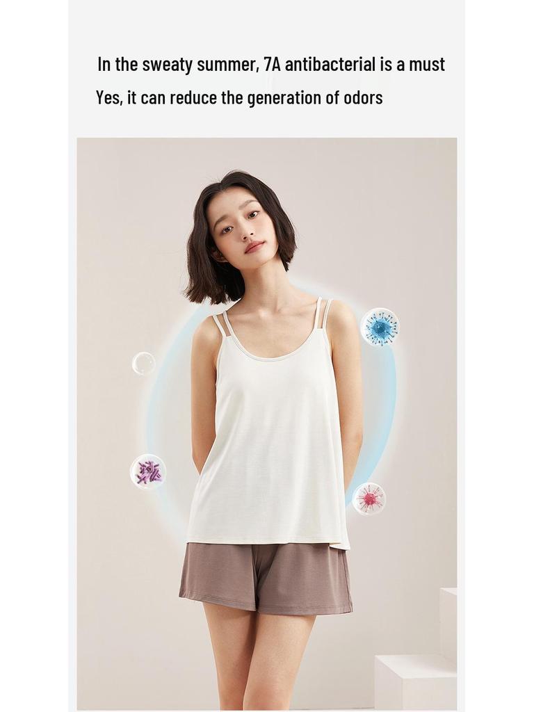 Oviezis Women's Ice Silk Camisole with Built-In Bra Pads, Thin and Loose Fit, Beautiful Back Design – Ideal Base Layer for Spring & Summer