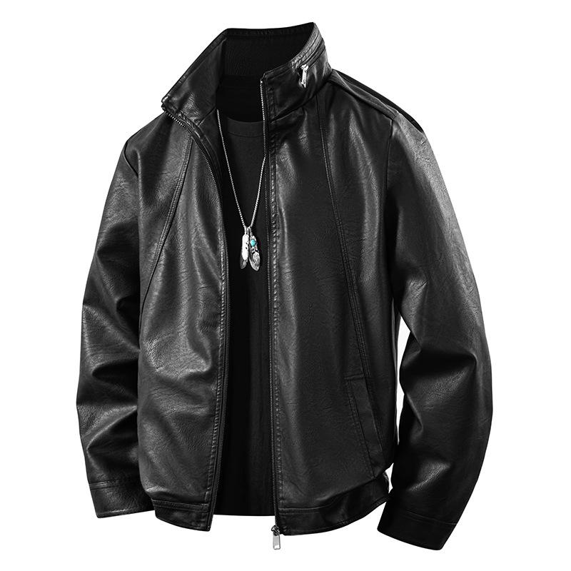 Men's Fleece-Lined Leather Winter Jacket, Thickened, Trendy Stand Collar - Ideal for Business, Casual, or Motorcycle Wear