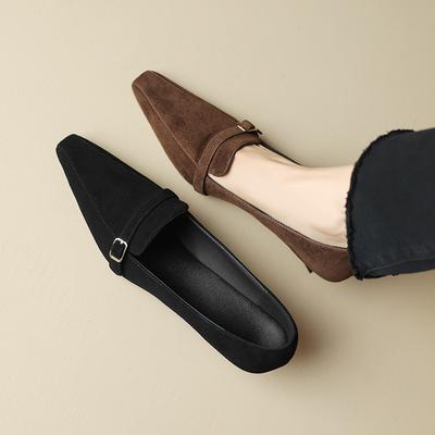 Square Head Thin Heel Medium High Heels New French Retro Matte Brown Versatile Single Shoes