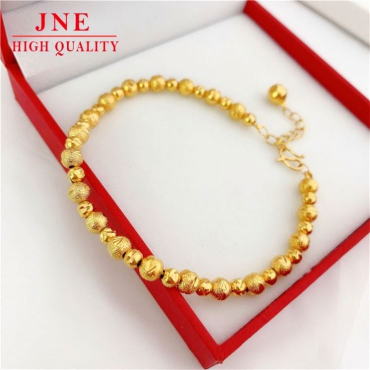 Glossy Imitation 3D Hard Pure Couple's Gold Plated Carven Design Lucky Round Beads Gold-Plated Bracelet