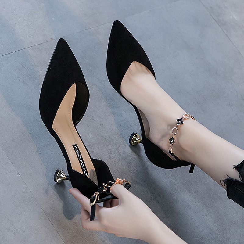 

Модные сандалии на тонком каблуке с пряжкой и ремешком, женские весенне-летние замшевые босоножки на среднем каблуке, универсальные туфли на высоком каблуке в упаковке 38 чёрный