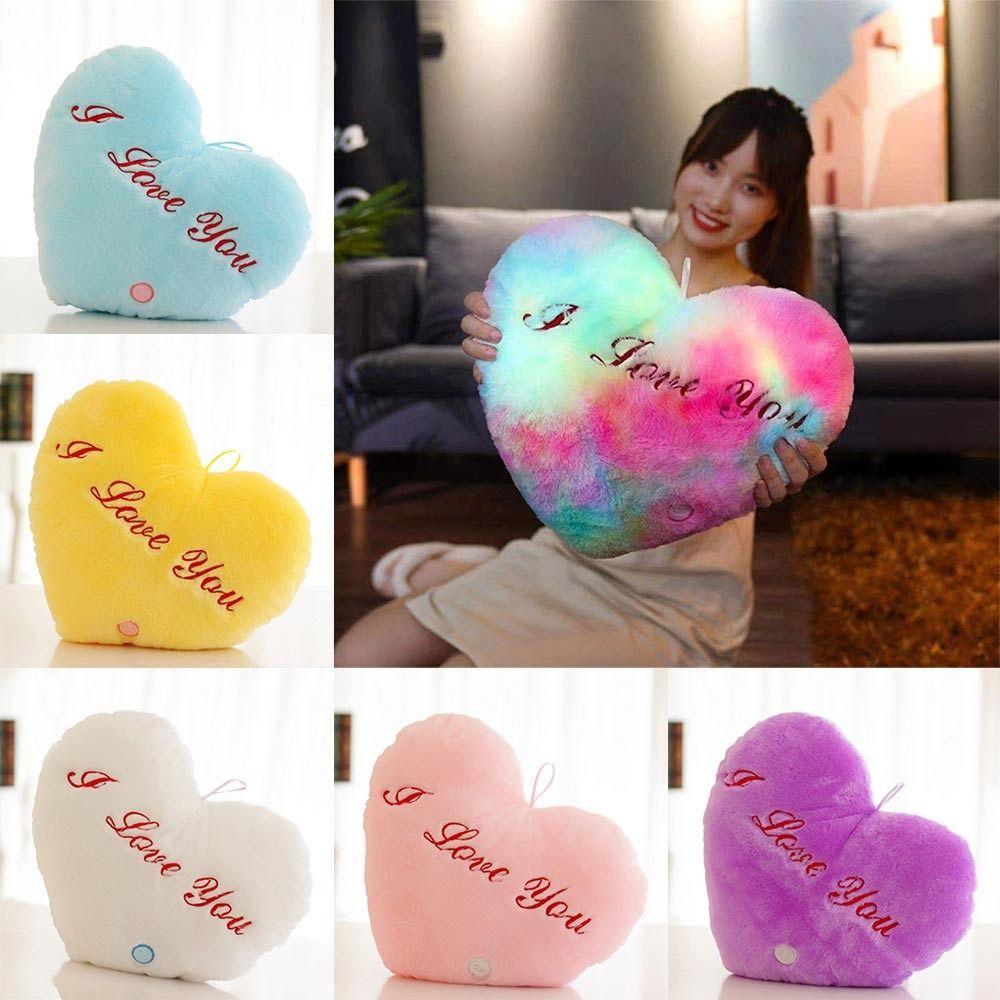 I LOVE U Heart Plush Pillow PP Cotton Stuffed Back Cushion Led Light Heart Pillow  Home Decorative