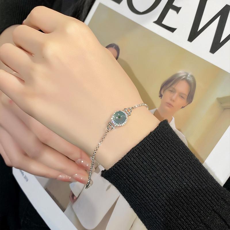 Ping An buckle sterling silver s925 bracelet, natural blue water jadeite retro exquisite temperament, new jewelry women's daily jewelry gifts