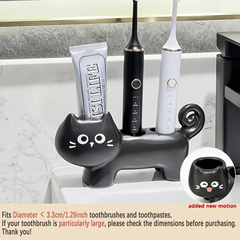 Cute Cat-Shaped Ceramic Toothbrush Holder, Space-Saving Bathroom Storage Stand with Sturdy Base