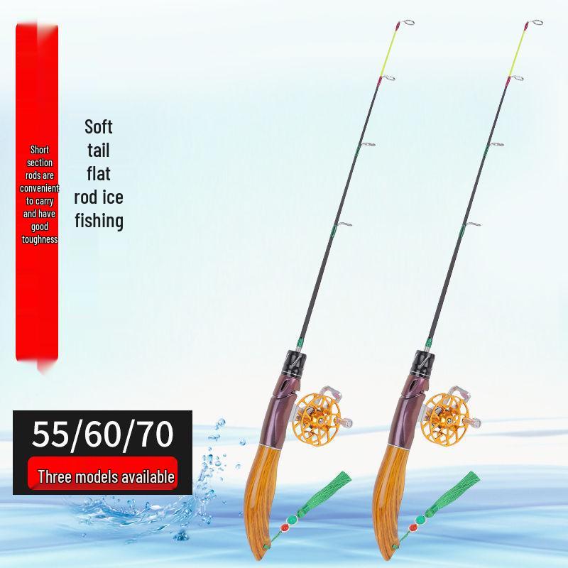 Ice Fishing Rod Set 2023: Winter Carbon Rod with Round and Flat Tips, Mini Size, Straight Handle