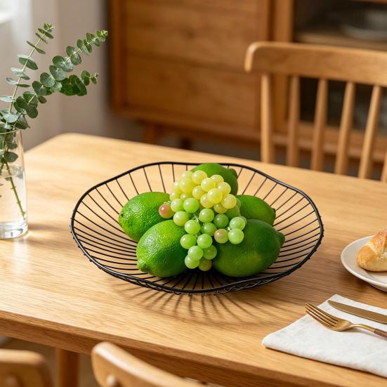 Household Fruit Plate Thickened Iron Fruit Bowl with Large-Capacity Draining Design for Kitchen Counter Anti-Rust Snack and Fruit Holder Tray Home