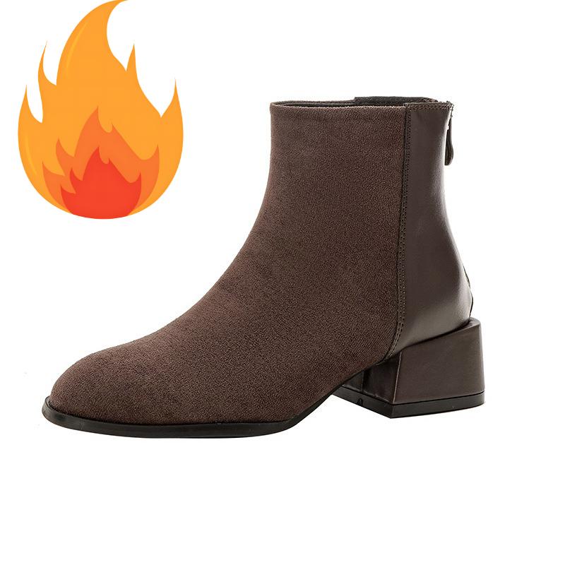 

New Women Shoes Fashion Boots Genuine Leather Suede Pointed Toe Casual Shoes Winter Warm Plush Ankle Boots 42