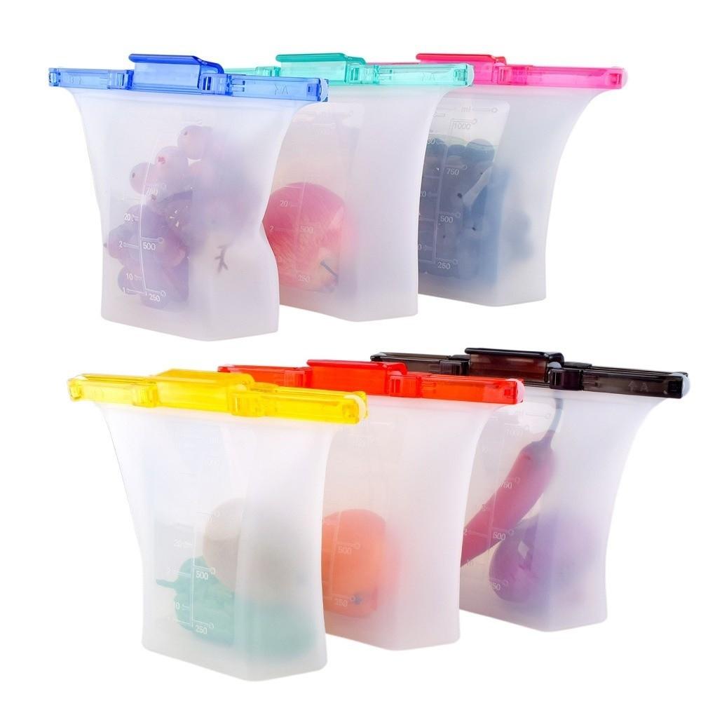 Translucent 1000ml Fresh-keeping Bag Food-grade Silicone Double Lock Freezer Seal Bags Portable Leakproof Food Storage Bag Fruit