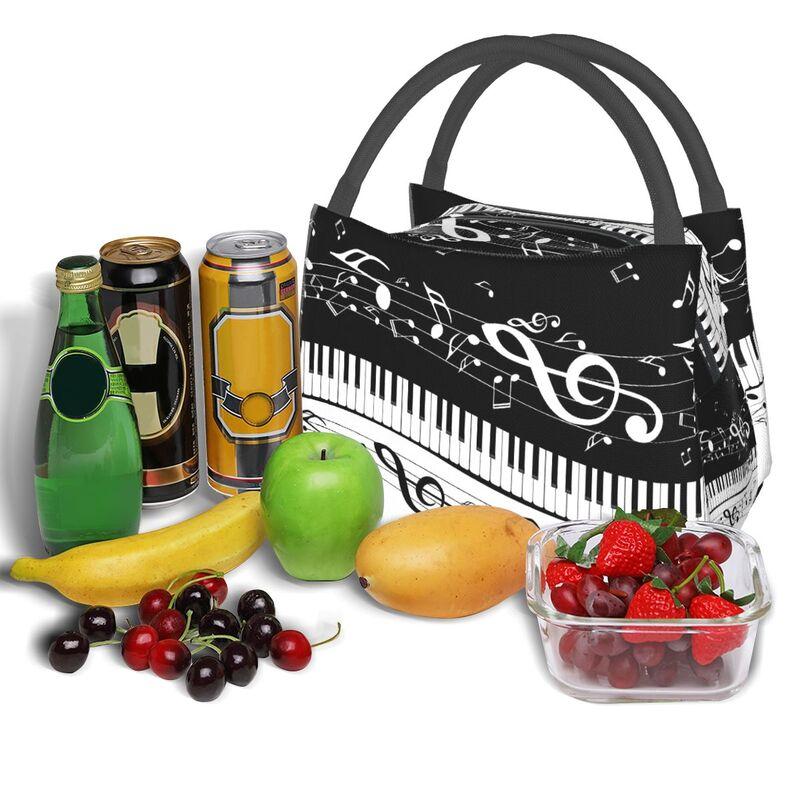 Music Notes Art Print Thermal Lunch Bag Women Portable Reusable Insulated Lunch Box Cooler Bag for Picnic Beach Work Travel