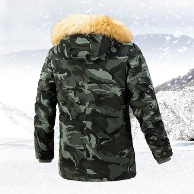 Men's Fur Collar Camouflage Cotton-padded Jacket Personalized Piled and Thickened Warm Large Size Medium and Long Cotton Jacket
