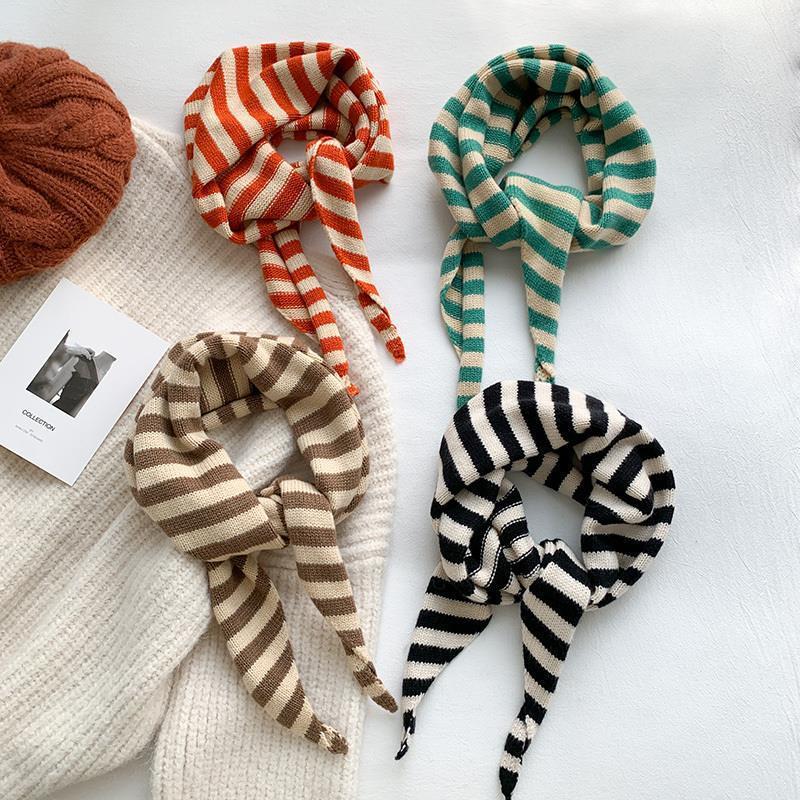 Women Autumn Winter Scarf Shawl Winter Warm Soft Knitted Striped Triangle Scarf Fashion Lady Scarves Headscarf Holiday Gifts