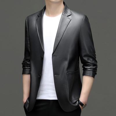 Autumn and Winter New Genuine Leather Clothing Men's Suit Collar Men's Business Casual Non Iron Leather Suit Thin Jacket Men's Coat