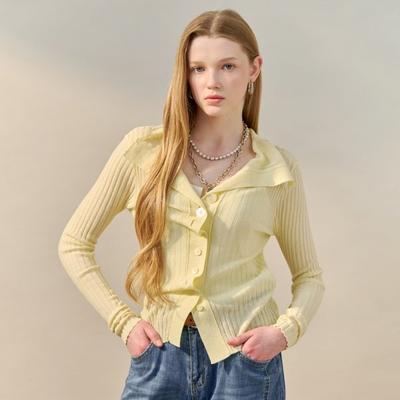 Wide Collar Slim Rib Knit Cardigan Zf05qd001na
