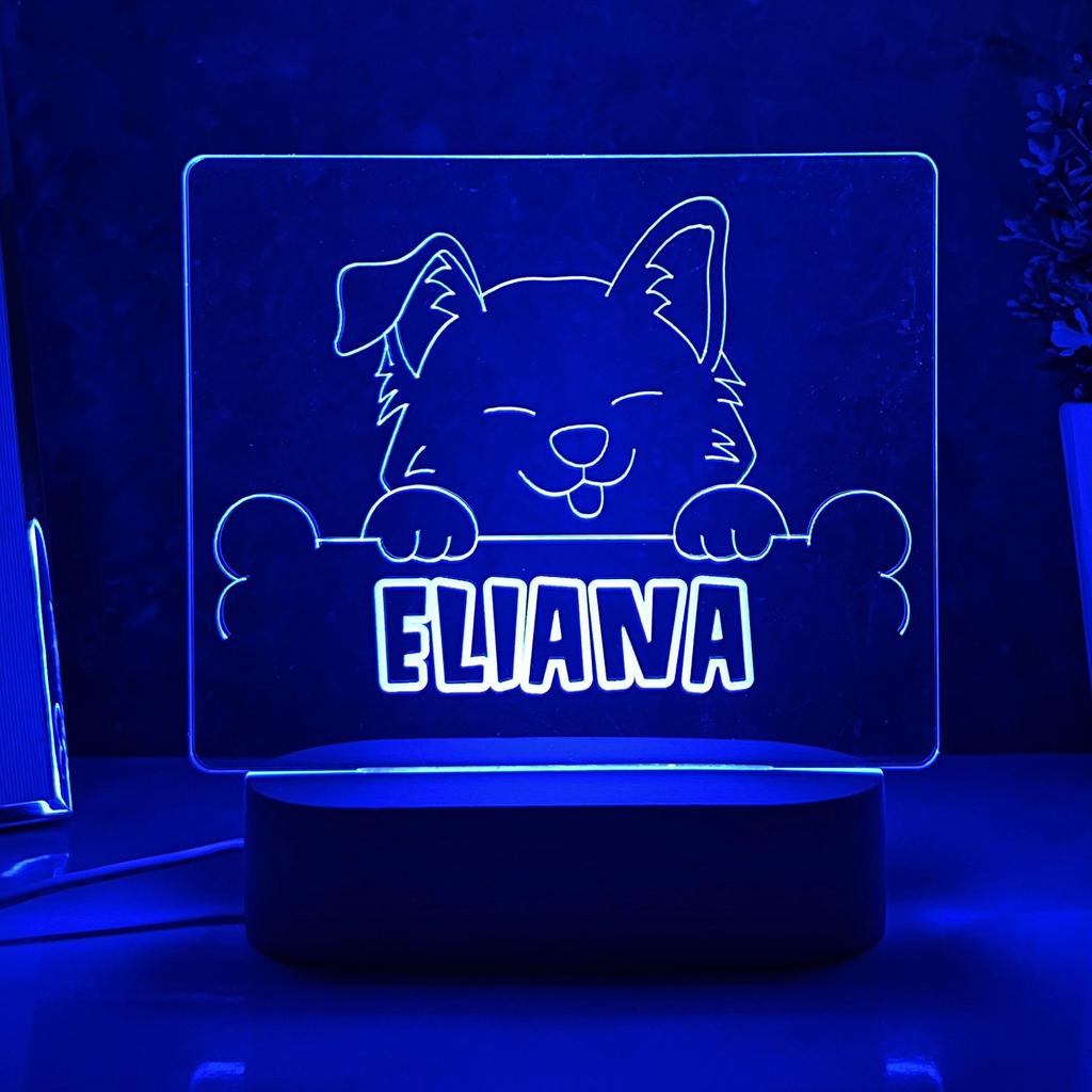 Personalized Dog Night Light Custom Name LED Lamp Cute Pet Themed Wooden Base Home Decor Souvenir Gift Gift for Dog Lover Kids