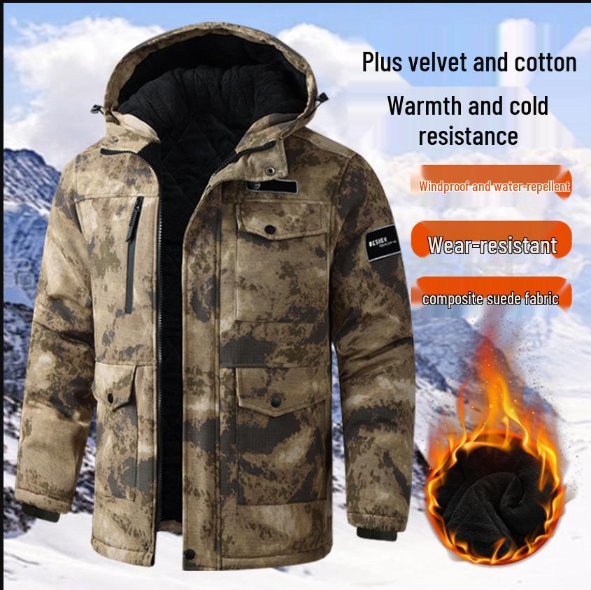 Men's Camouflage Winter Work Jacket - Thick, Warm, Loose-Fit Cotton Coat for Outdoor Labor Protection