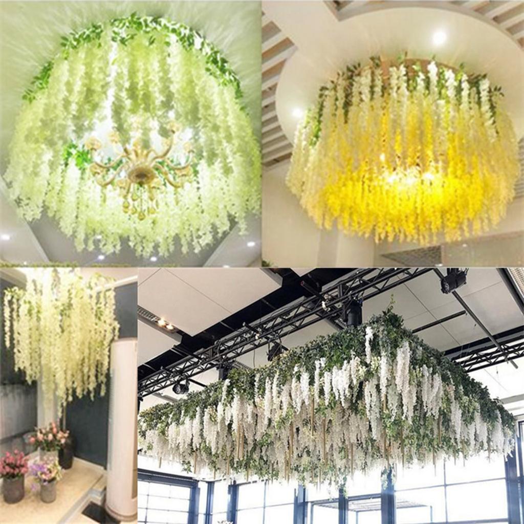 Simulation Hydrangea Rattan Three-pronged Wisteria Flower Decoration Flower String Home Ceiling Fake Flower Wedding Hanging Violet Wall Hanging